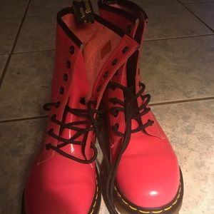 Hot pink perforated dr martens